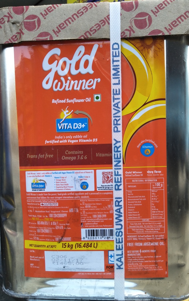 Gold Winner Refined Sun flower OIL 15kg Tin 